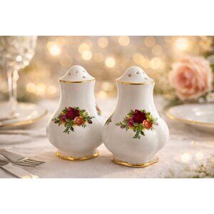 VTG 60s Royal Albert Old Country Roses Salt Pepper Set EUC Bridgerton